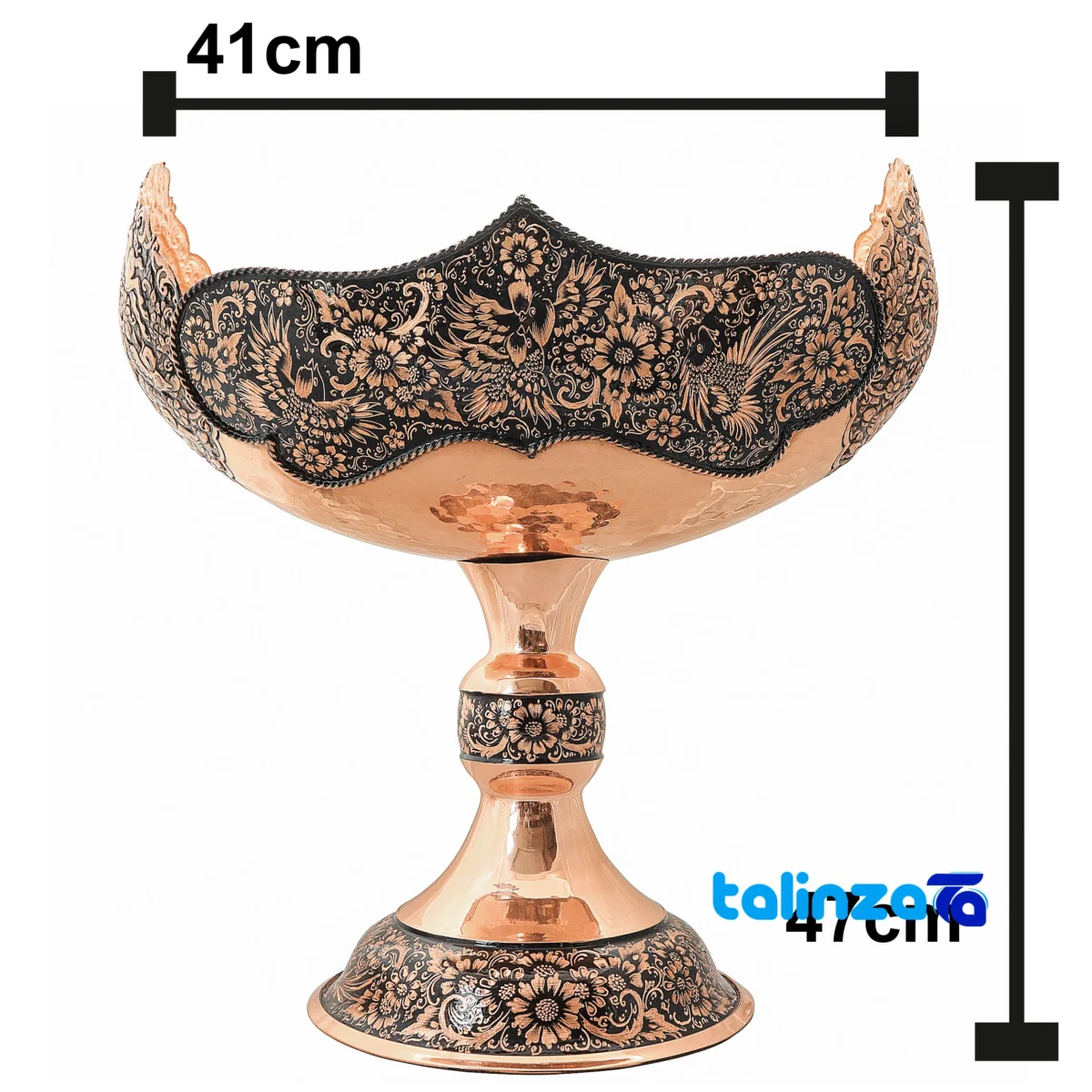 Packaging view of Copper Kashkul Diamond-Engraved Serving Bowl Diamond-cut label and