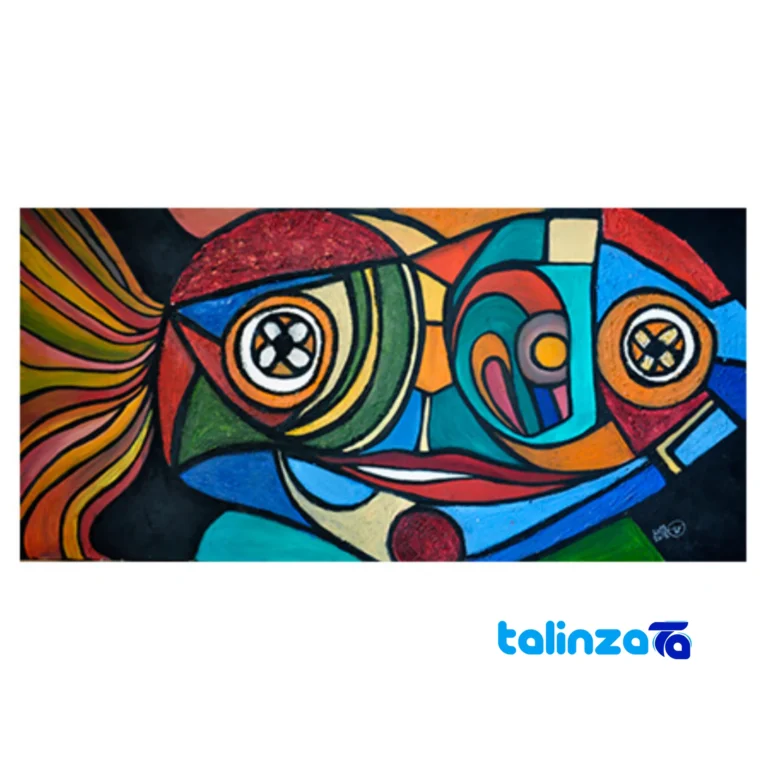 Packaging view of Kind Frog Cubism Oil Painting Canvas Cubist label and