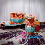 Packaging view of Shahpasand Turquoise Copper Tea Set 47 x 33 label and