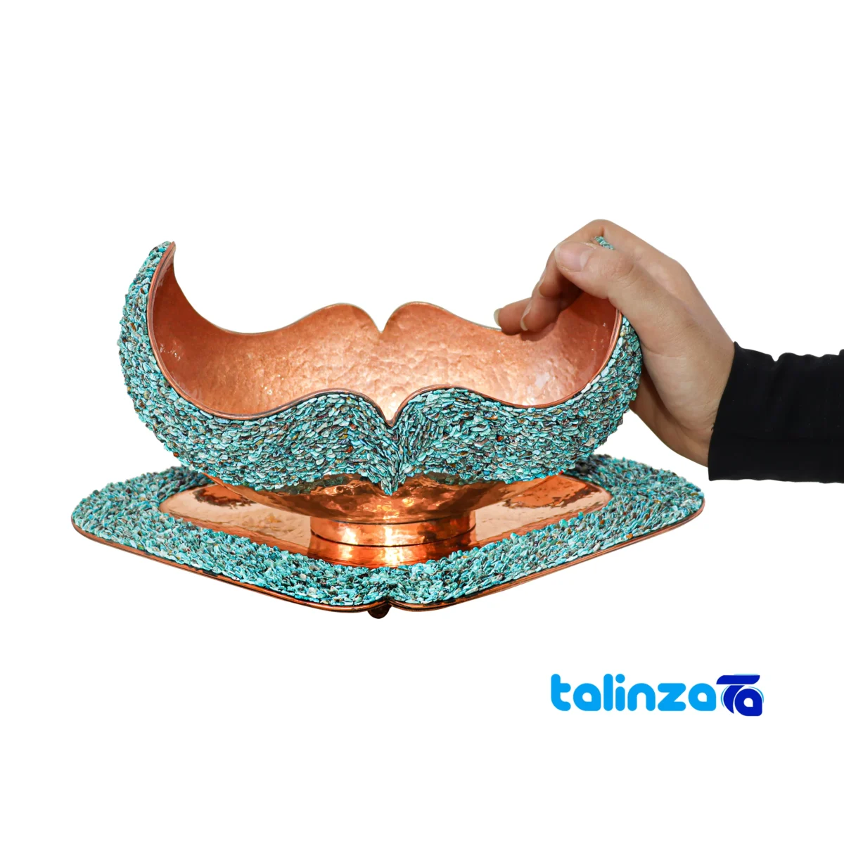 Packaging view of HQ3225Magnificent Art Turquoise Inlaid Candy Bowl Plate Set label and