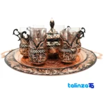 Packaging view of Copper Tea Set Diamond Cut RoundTray 45 x 37 label and