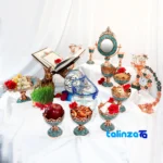 Packaging view of Crowned Turquoise Haftsin Decorative Set 301211 86 x 10 label and