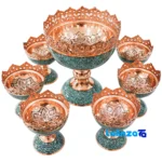 Detail view of Turquoise Inlaid Copper Nut Fruit Set Decorative, functional nuts close-up texture