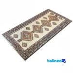 Detail view of Shiraz Handmade Carpet Geometric Design Cream pile texture close-up