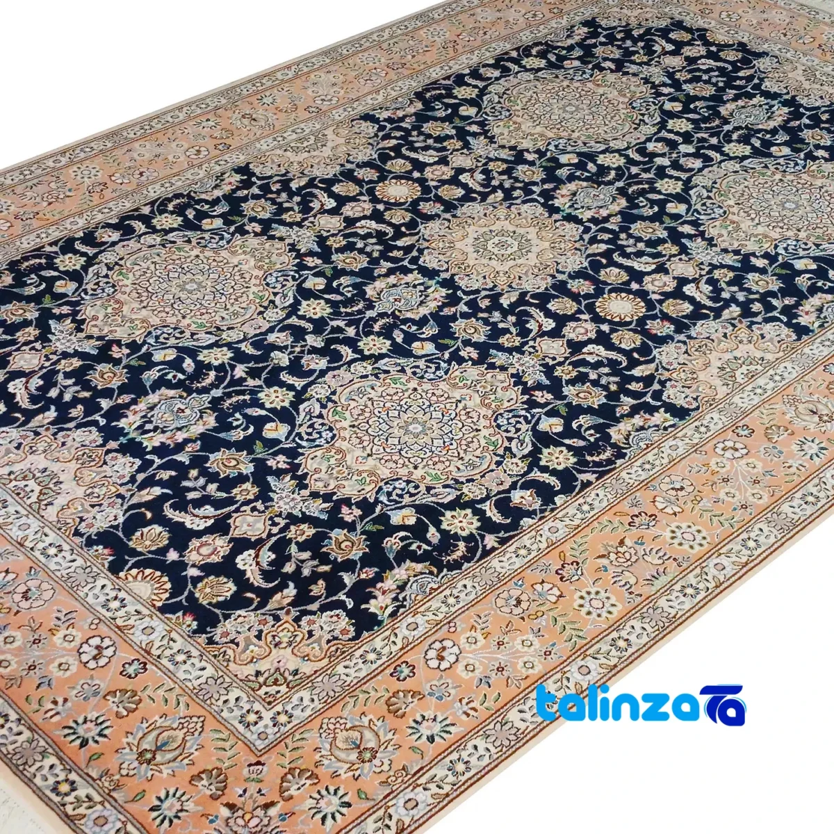 Weave close-up of Nain Royal Handwoven Rug 6 Meter Navy Blue material and craftsmanship