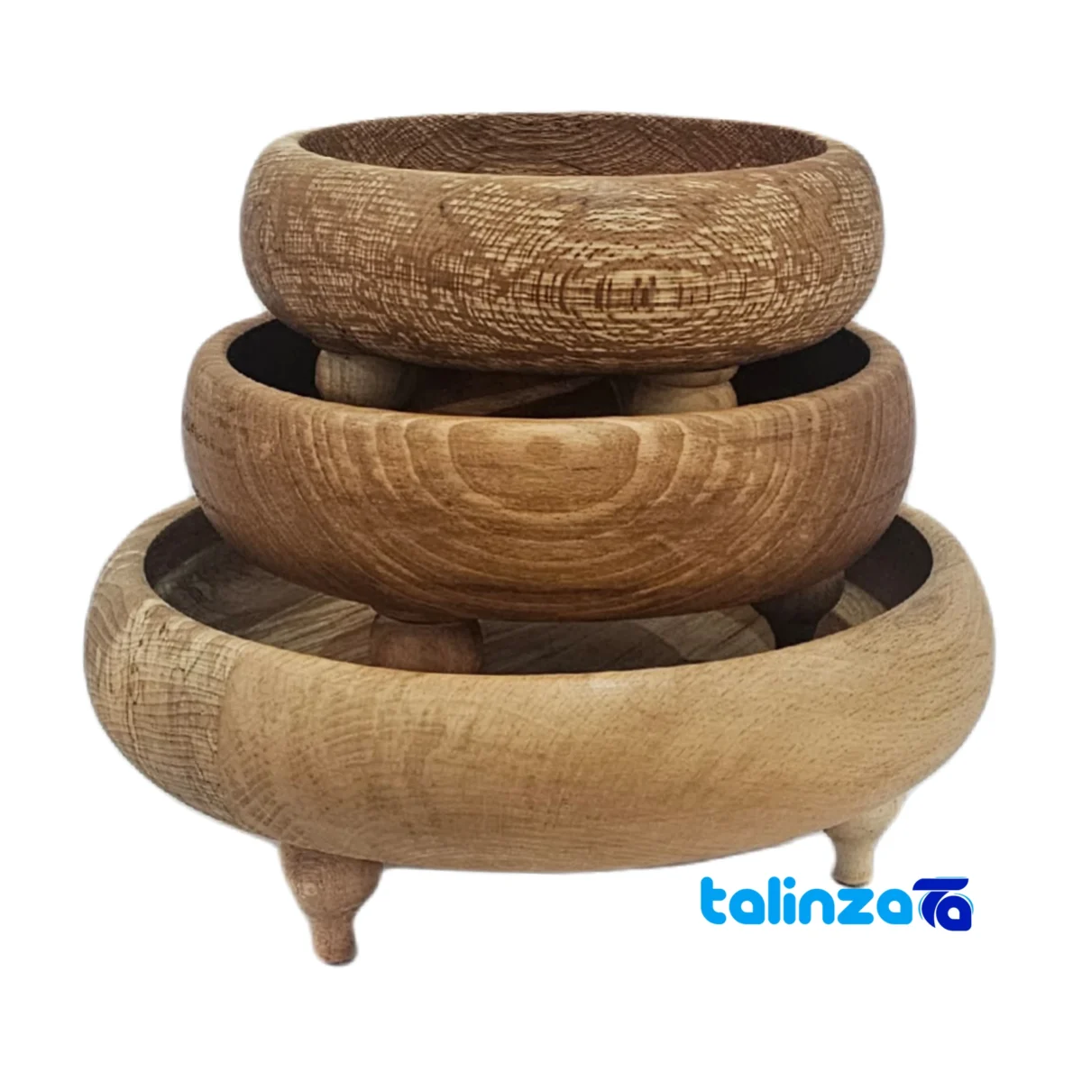 Elegant Wooden Serving Bowl Set - 3 Pieces Hand wash only label and packaging view)