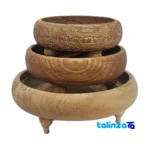 Elegant Wooden Serving Bowl Set - 3 Pieces Hand wash only label and packaging view)