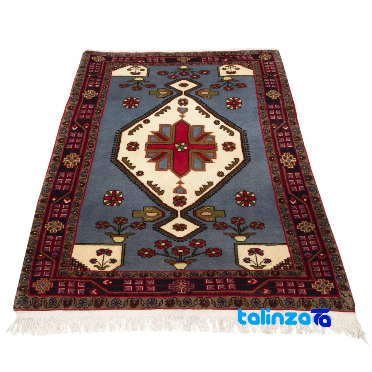 Persia Handwoven Rug Unique Blue Design material and craftsmanship (Weave close-up)
