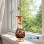 Packaging view of Diamond Engraved Copper Vase Model 16 label and
