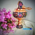 Packaging view of Pardaz Copper Candy Dish Elegant Design with hammered finish label and
