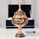 Handcrafted Copper Chocolate Bowl Diamond Cut Design - Packaging view showing label details and pack finish