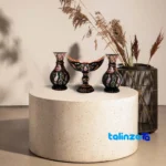 Packaging view of Turni Copper Nut Dish Vase Set Diamond Engraved Handmade label and
