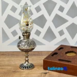 ZH Copper Round Oil Lamp Handcrafted Design - Packaging view showing label and