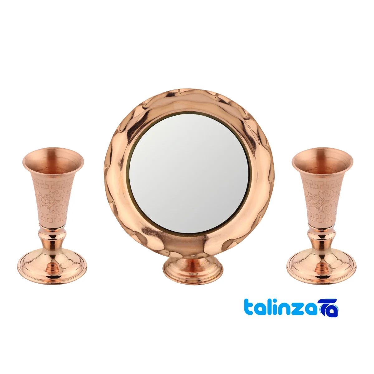 Zanjan Copper Candle Holder Handcrafted Design label and packaging view)