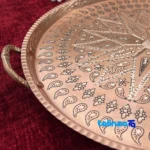 Copper Craft Round Tray Handcrafted Design Plate, Serving Dish, label and packaging view)