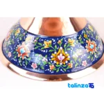 Packaging view of Pardaz Copper Candy Dish with hand-painted design label and