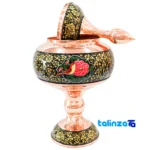 Pardaz Copper Candy Dish Tashir Floral Handmade 18 x - Packaging view showing label and