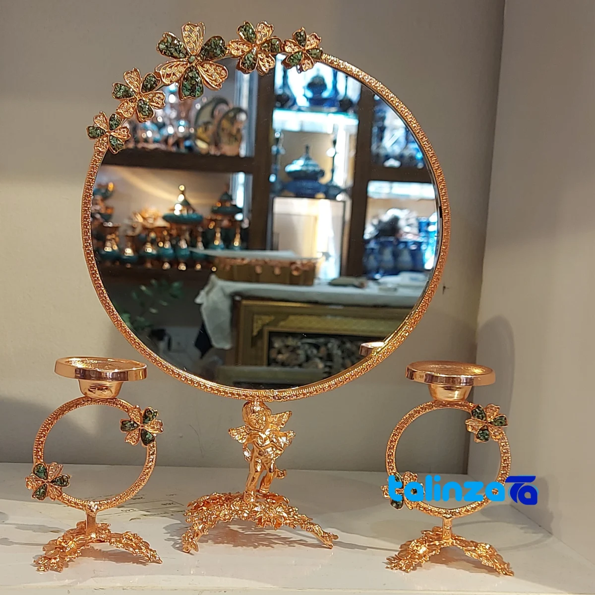 Turquoise Mosaic Copper Mirror and Candle Holder Set - Packaging view showing label