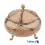Packaging view of ZH226 Copper Candy Dish Handcrafted Unique Design label and