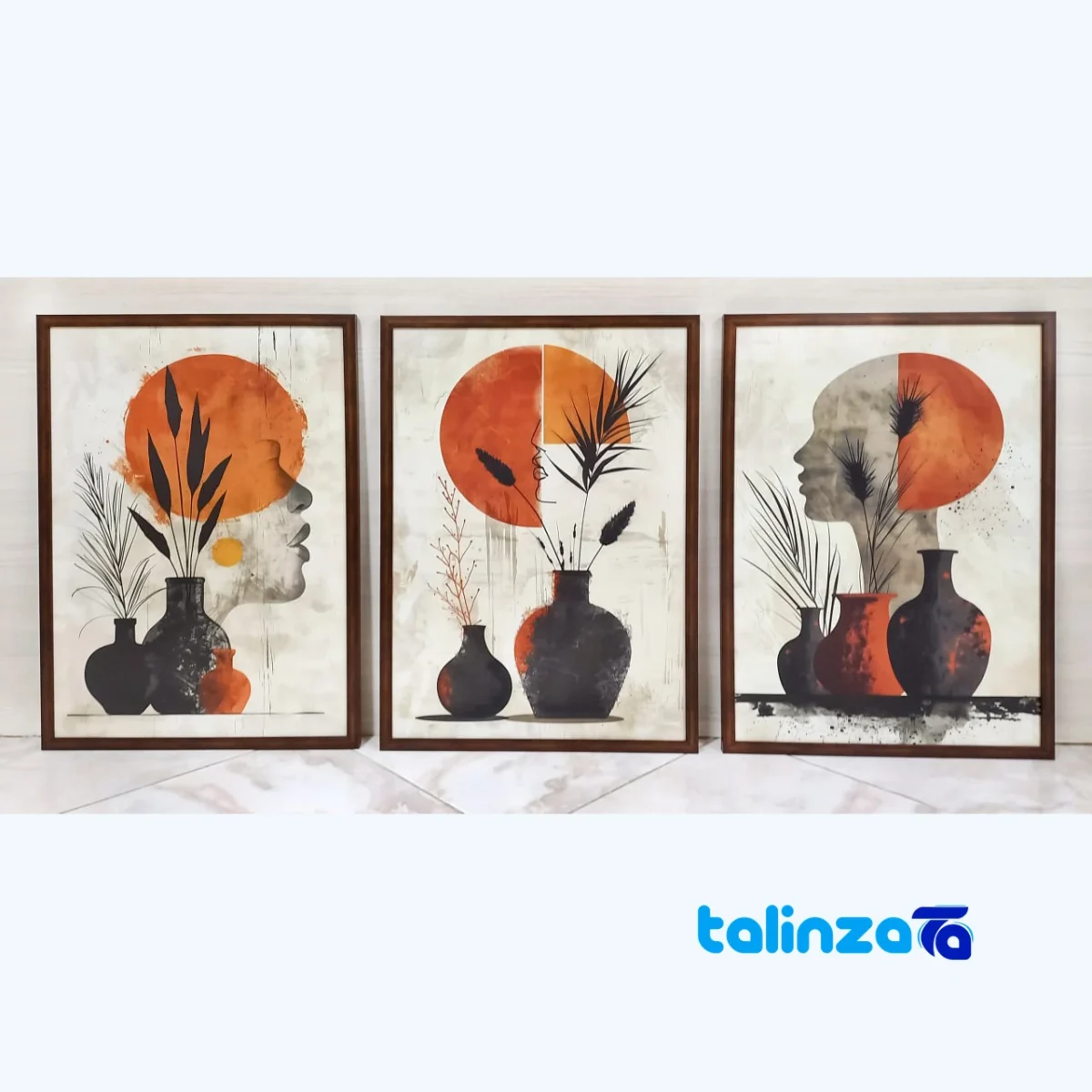 Modern Art Decor Set Brown Frame 3 Pieces label and packaging view)
