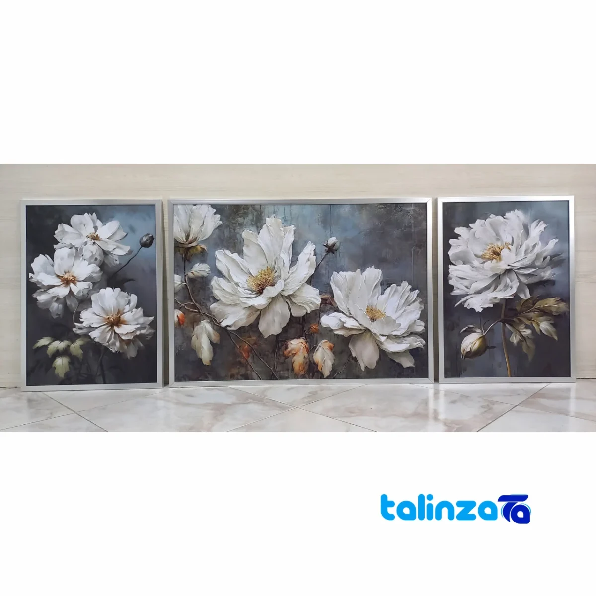 Packaging view of Modern Decorative Art Panel Set Floral Design label and