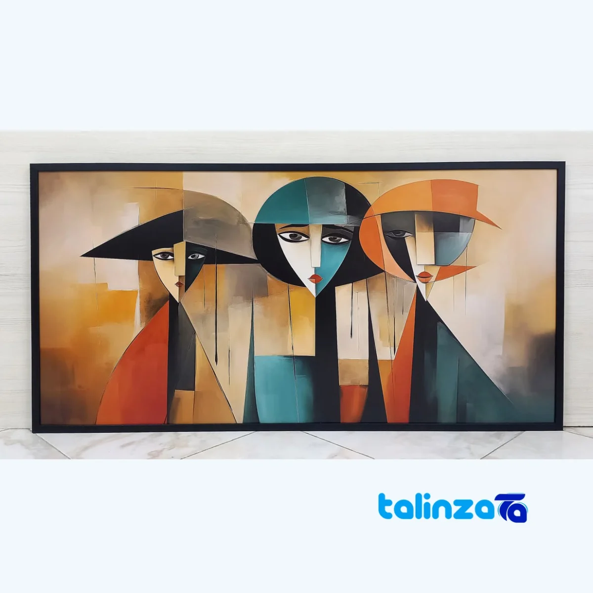 Modern Decorative Face Art Piece Black Frame label and packaging view)