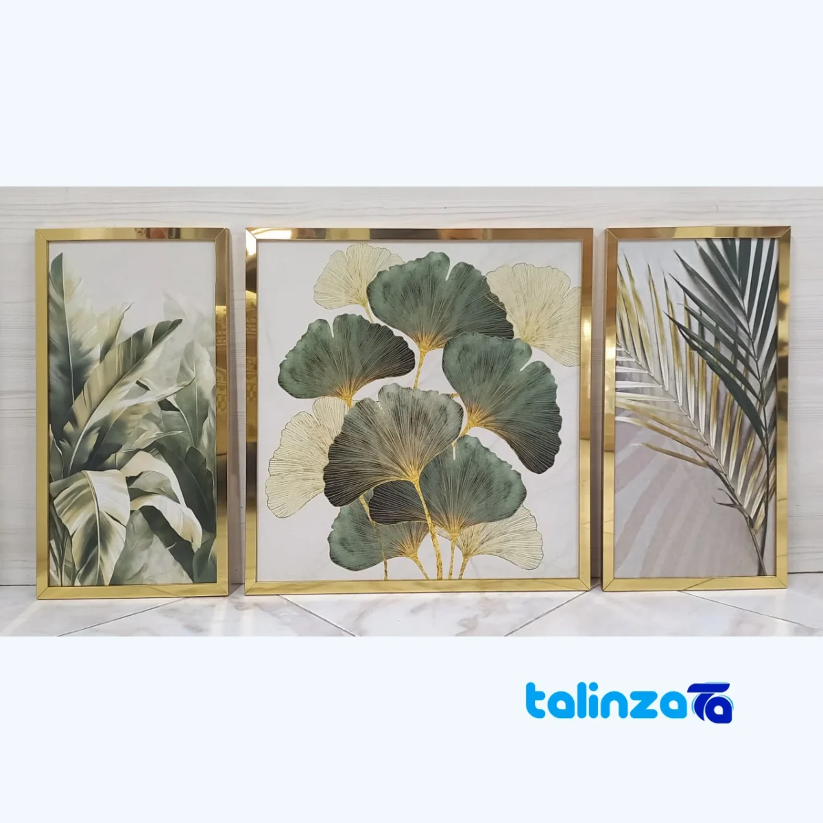 Modern Decorative Wall Art Set 1501 Gold Mirror Frame label and packaging view)