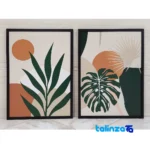 Modern Decorative Wall Art Set - Circle and Leaf Design - Packaging view showing label
