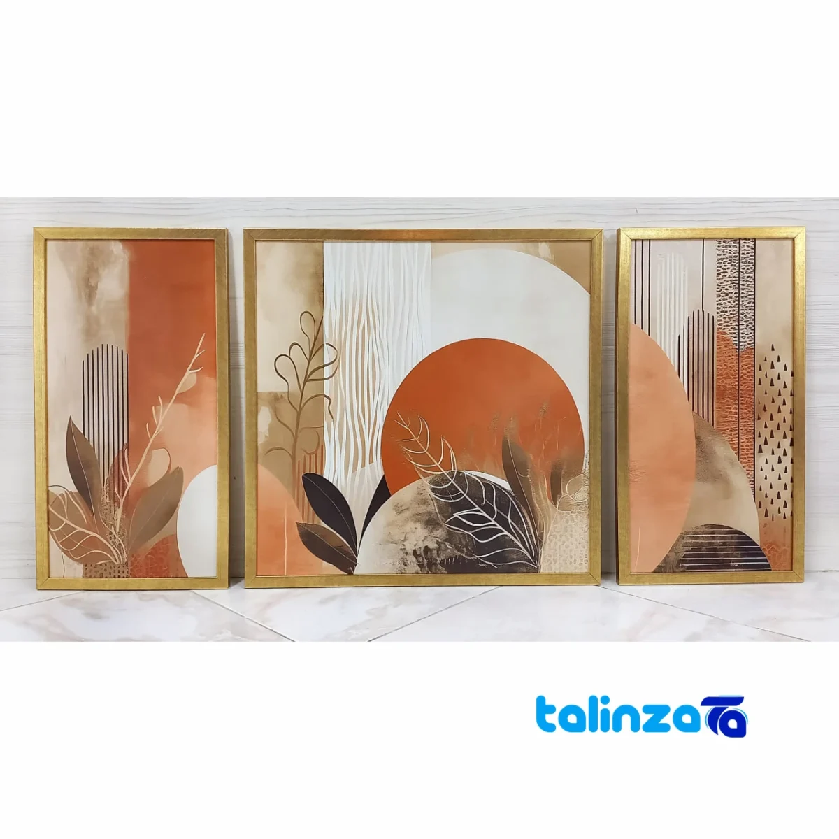 Minimalist Leaf and Circle Art Set - Golden Frame label packaging view)