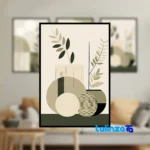 B-3414 Minimal Leaf Art Print Black Frame Set of 3 label and packaging view)