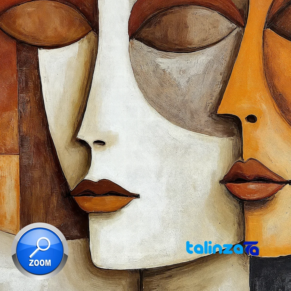 Modern Decorative Face Art Print Brown Frame - Packaging view showing label and