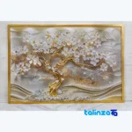 Decorative Tree Blossom Wall Art with Golden Frame label and packaging view)