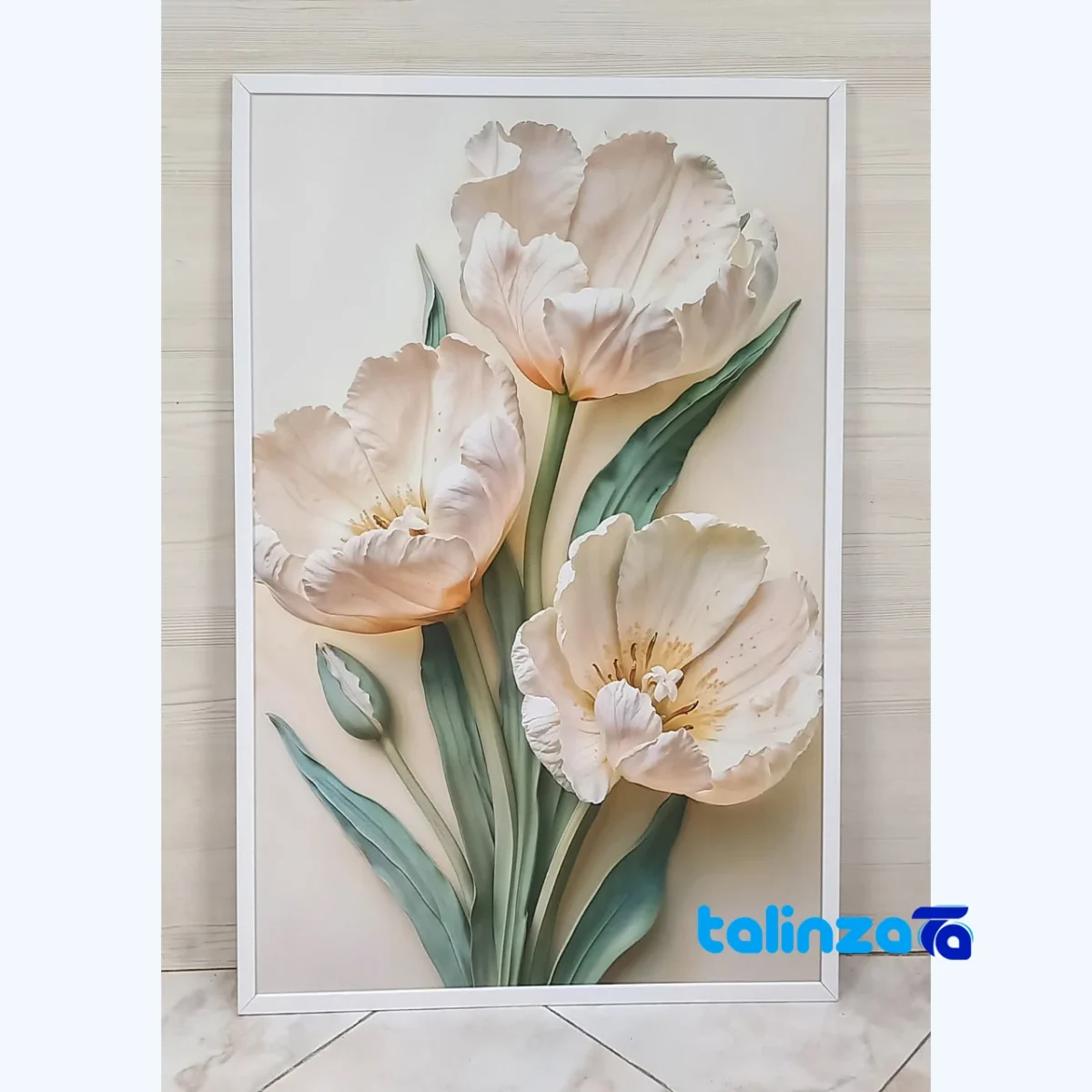 Packaging view of Decorative Art Panel Tulip Design White Frame label and