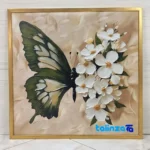 Decorative Art Panel Floral Butterfly Design Gold Frame - Packaging view showing label and