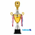Packaging view of Tandis Champion Trophy Sculpture Set - Modern Design label and