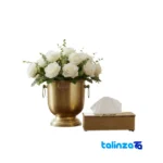 Brass Tissue Box and Waste Bin Set Stylish label details pack finish (Packaging view)