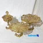 Packaging view of Brass Blossom 3-Piece Serving Set with Stone Base 60x32x23 cm label and