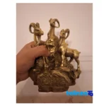 Chingan Bronze Sculpture Three Rams on Rock - Packaging view showing label and