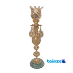 Packaging view of H-1351 Brass Candle Holder Set Elegant Design label and