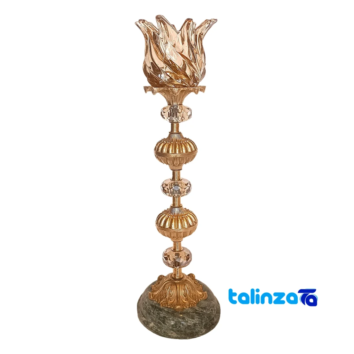 Packaging view of Brass Candle Holder Set H-1337 Elegant Design label and