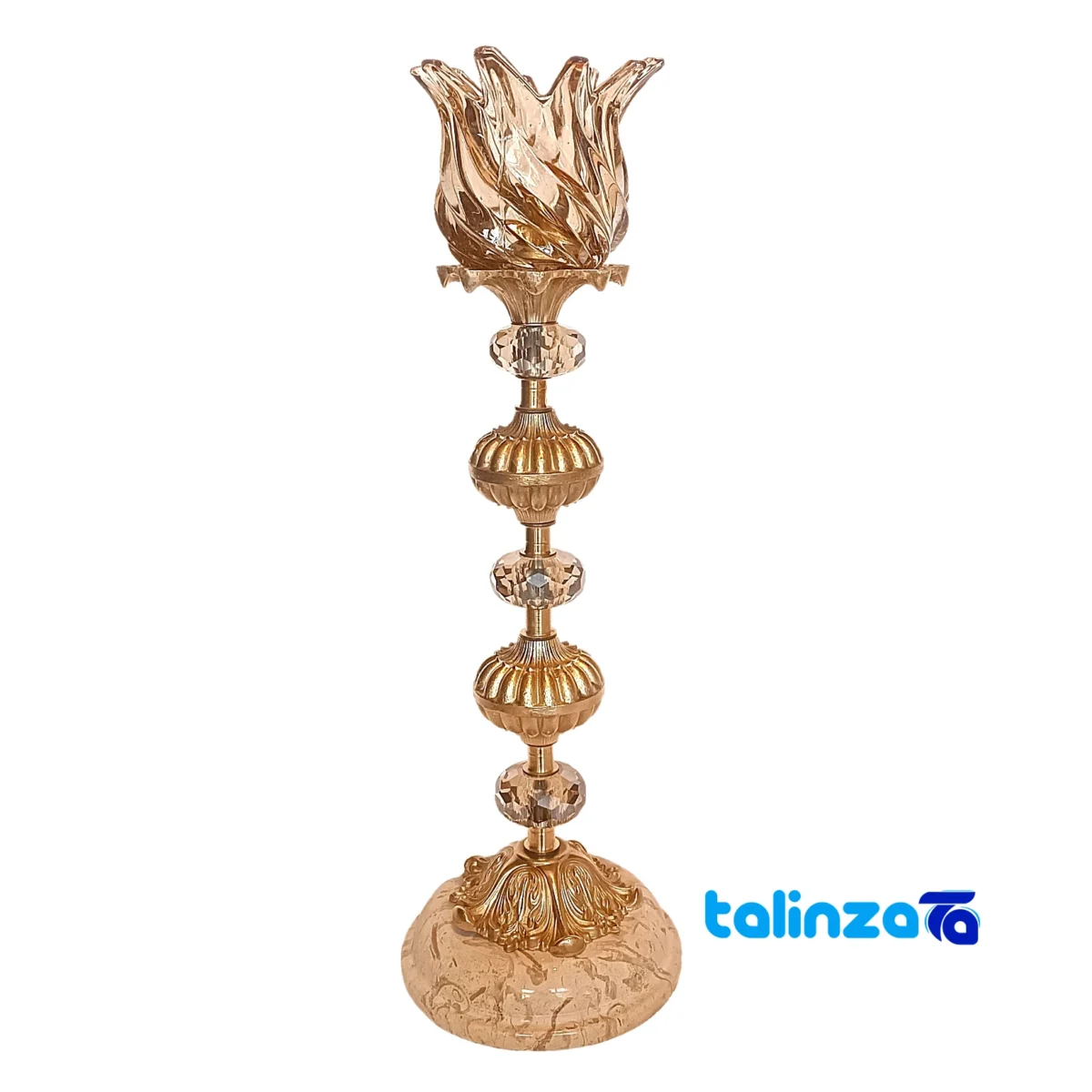 Packaging view of Brass Candle Holder Set H-1338 Elegant Design label and