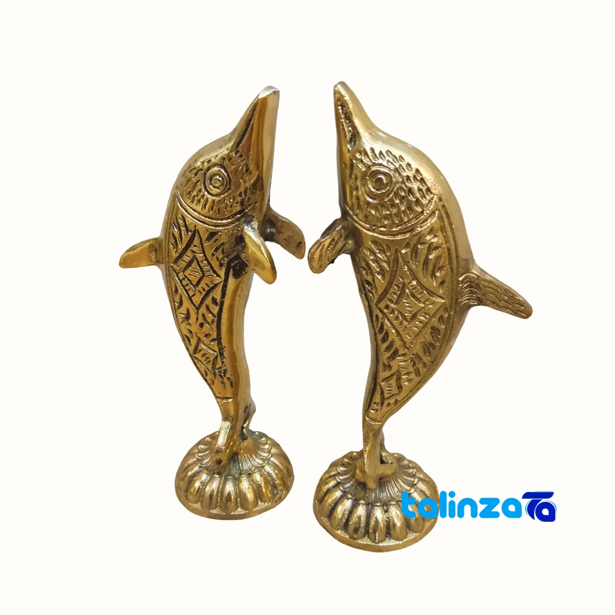 Brass Dolphin Sculpture Set - Elegant Home Decor label details and pack finish (Packaging view)