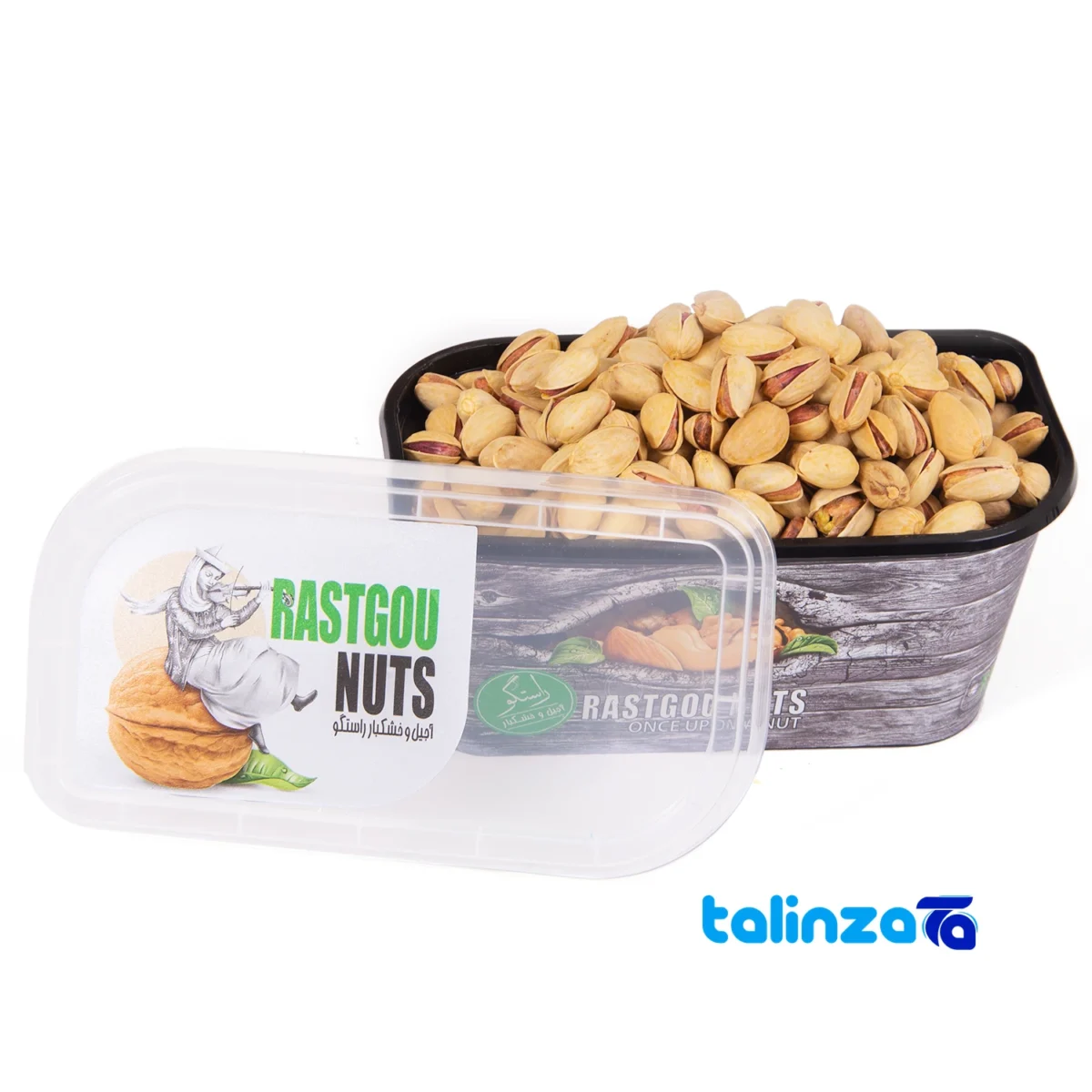 Akbar Rastgoo Ahmad Aghaei Salted Pistachios label and packaging view)
