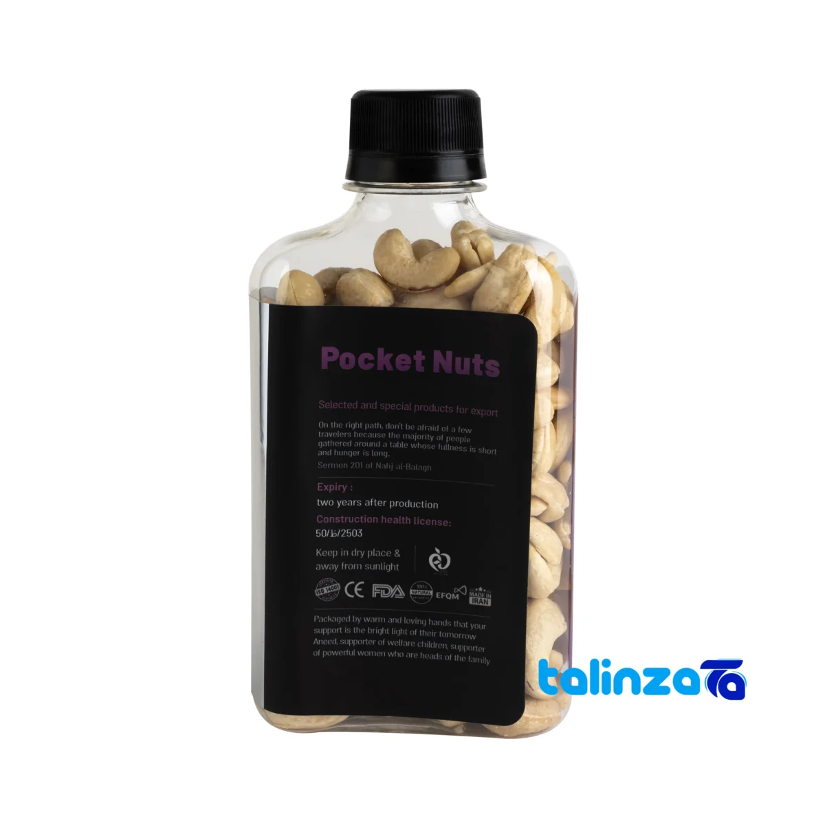 Packaging view of Anid Raw Cashews Premium Quality 140 grams label and