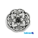 Handcrafted Silver Brooch with European Engraving saffron strand quality (Close-up)