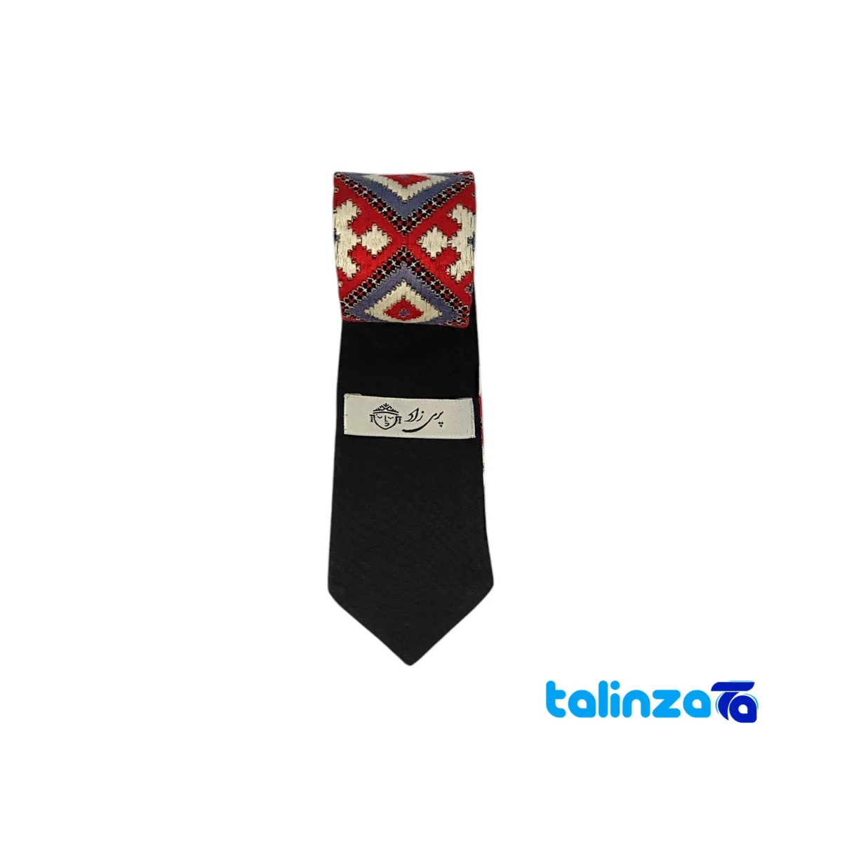 Packaging view of Parizad Tie Blue Embroidery label and