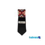 Packaging view of Parizad Tie Blue Embroidery label and