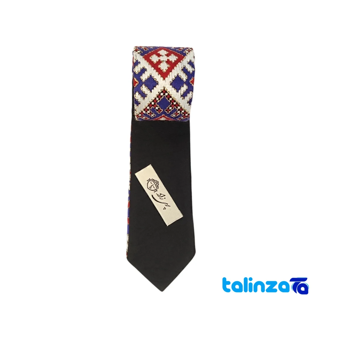 Parizad Tie Handcrafted Blue Stitching label and packaging view)