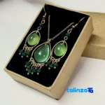 Handcrafted Necklace and Earring Set - Agate Jade - Packaging view showing label