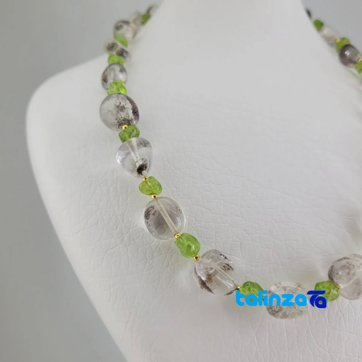Packaging view of Quartz & Peridot Women's Necklace Adjustable Closure label and